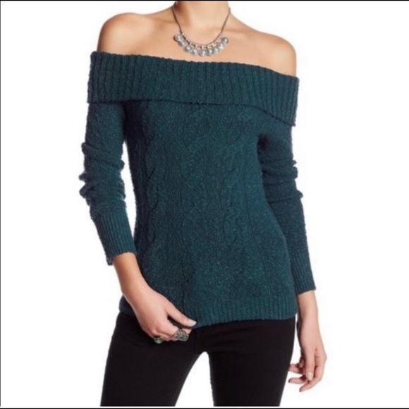 Free People Cable Knit Off the Shoulder Sweater - Picture 1 of 8